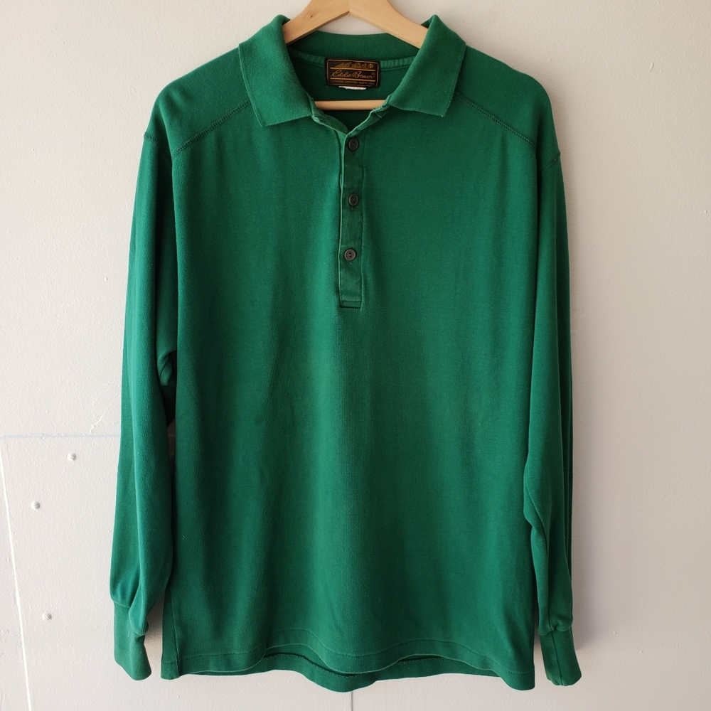 Vintage Eddie Bauer Polo Men's Size XL Green Long Sleeve
